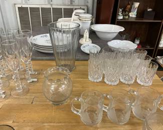 Assorted Clear Glass/Crystal Pitcher, Vase & Glassware 