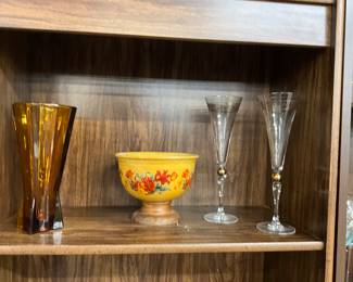 Amber Anchor Hocking Rocket Vase - Vtg FTD Planter / Bowl - Champagne Flutes