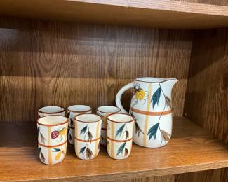 Hand Painted Nasco Pottery Pitcher & Cups