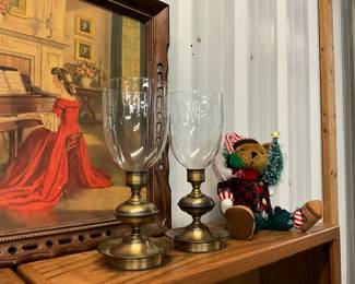 Brass Hurricane Glass Candle Holder - Avon Sparkling Holiday Fiber Optic Teddy Bear