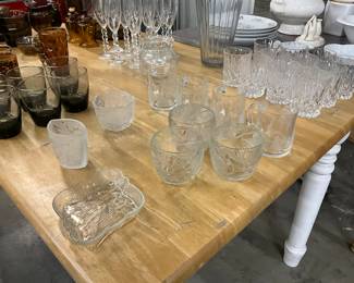 Assorted Clear Embossed Christmas Glassware - Clear Crystal Lowball Glasses 