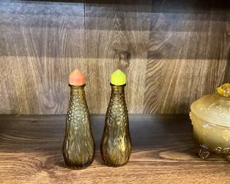 Figural Corn Bottle Amber Glass Salt & Pepper Shakers