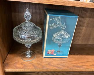 Indiana Glass Diamond Point Candy Dish w/Lid