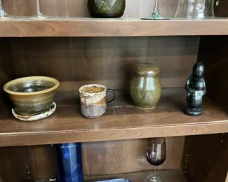 Pottery Planter & Dish - Pottery Mug - Covered Ginger Jar - Black Soapstone Figurine