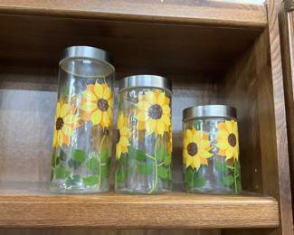 Grant Howard Sunflower Hand Painted Glass Storage Jars