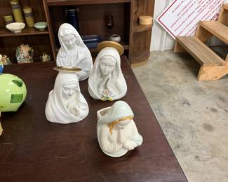 Bisque & Porcelain Virgin Mary Tea Light Holders & Planter