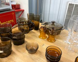 Anchor Hocking Amber Brown Glass Casserole Dish w/Lid - Amber Glass Votive Candle Holders - 