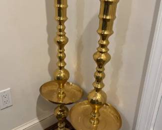 Pair of Moroccan Brass Altar Floor Candle Holder - Sold as Set

