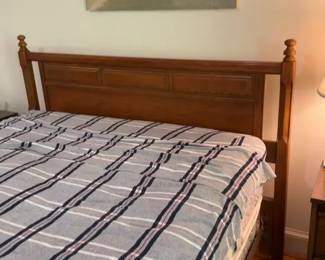 Wooden Bed Frame Headboard with Mattress and Bedding

