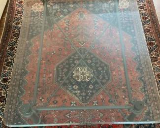 Ethan Allen Black Wrought Iron Coffee Table with Glass Top - 3”10’ x 33”


