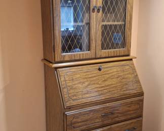 Secretary desk with drawers and glass cabinet. Beautiful condition.