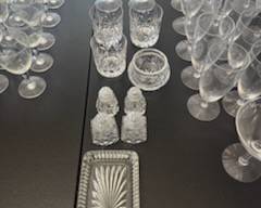 Crystal s&p, butter dish, cream & sugar set