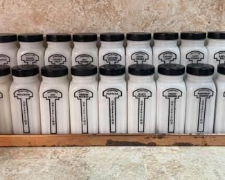 Griffith Laboratories Art Deco Milk Glass Spice Set 