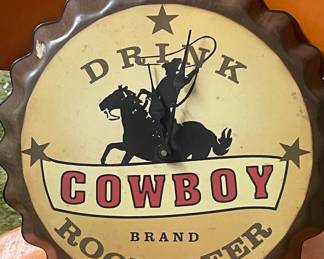 Cowboy Brand Root Beer Metal Clock