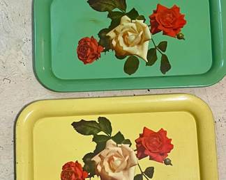 Metal Floral Tin Trays - Circa 1958