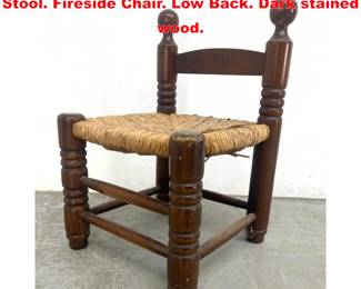 Lot 1563 Vintage French Rush Seat Low Stool. Fireside Chair. Low Back. Dark stained wood. 