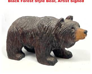Lot 1415 Artisan Hand Carved Wood Folk Art Black Forest Style Bear, Artist Signed