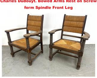 Lot 1580 Pr French Arm Chairs. Attributed to Charles Dudouyt. Bowed Arms Rest on Screw form Spindle Front Leg