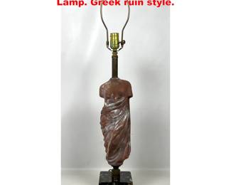 Lot 1392 Classical Form Terracotta Table Lamp. Greek ruin style. 