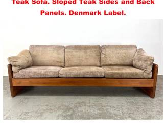 Lot 1647 MIKAEL LAURSEN Danish Modern Teak Sofa. Sloped Teak Sides and Back Panels. Denmark Label. 