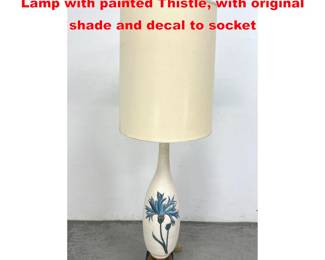 Lot 1440 Large oversized Marbro Ceramic Lamp with painted Thistle, with original shade and decal to socket