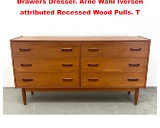 Lot 1259 Danish Modern Teak Low Chest of Drawers Dresser. Arne Wahl Iversen attributed Recessed Wood Pulls. T