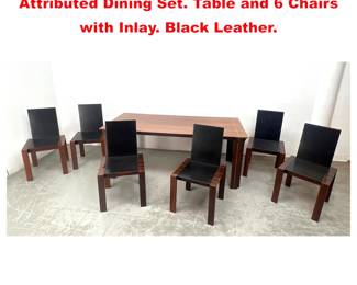 Lot 1525 7pc Afra and Tobia Scarpa Attributed Dining Set. Table and 6 Chairs with Inlay. Black Leather. 