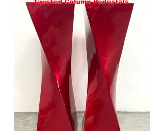 Lot 1325 Pair Post Modern Red Lacquer Twisted Column Pedestals. 