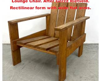 Lot 1428 MCM Dutch Wood Slat Crate Lounge Chair. After Gerrit Rietveld. Rectilinear form with wide flat arms.
