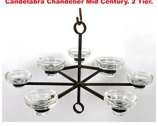 Lot 1446 Erik Hoglund 7 Arm Iron Glass Candelabra Chandelier Mid Century. 2 Tier. 