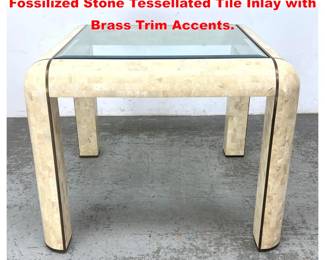 Lot 1551 Maitland Smith style Dining Table. Fossilized Stone Tessellated Tile Inlay with Brass Trim Accents. 
