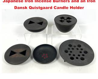 Lot 1447 5pcs Collection of Vintage Japanese Iron Incense Burners and an Iron Dansk Quistgaard Candle Holder 