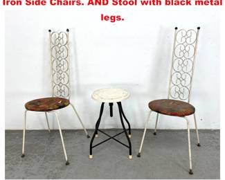 Lot 1691 Pr Arthur Umanoff style Tall Back Iron Side Chairs. AND Stool with black metal legs. 