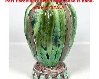 Lot 1467 Italian Majolica Weeping Willow 2 Part Porcelain Table Lamp. base is handmarked ITALY