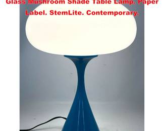 Lot 1343 DESIGNLINE Blue Enamel Base Glass Mushroom Shade Table Lamp. Paper Label. StemLite. Contemporary.