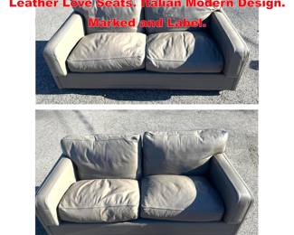 Lot 1761 2Pc POLTRONA FRAU Light Gray Leather Love Seats. Italian Modern Design. Marked and Label. 