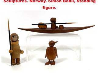 Lot 1518 3pcs Small Scandinavian Wood Sculptures. Norway. Simon Babil, Standing figure. 