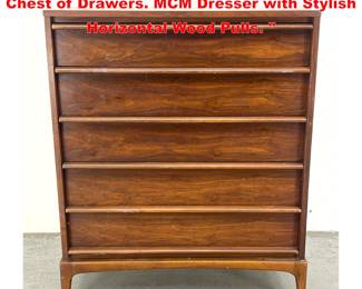 Lot 1355 LANE American Modern Walnut Tall Chest of Drawers. MCM Dresser with Stylish Horizontal Wood Pulls. 