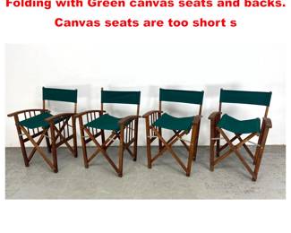 Lot 1742 Set 4 Teak Directors Chairs. Folding with Green canvas seats and backs. Canvas seats are too short s