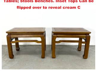 Lot 1398 Pr Asian inspired Wood Side Tables Stools Benches. Inset Tops Can be flipped over to reveal cream C