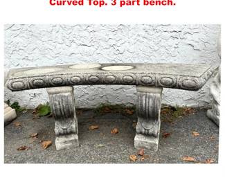 Lot 1710 Cast Stone Garden Patio Bench. Curved Top. 3 part bench. 