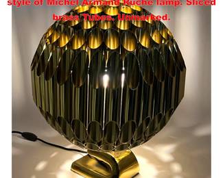 Lot 1459 Solid Heavy Ball Table Lamp. in the style of Michel Armand Ruche lamp. Sliced brass Tubes. Unmarked.