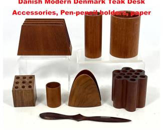 Lot 1520 8pcs Wooden Objects. Vintage Danish Modern Denmark Teak Desk Accessories, Penpencil holders, paper 