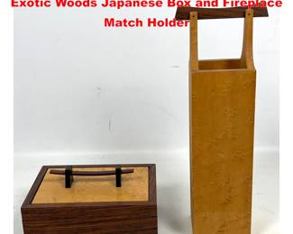 Lot 1490 2pcs Artisan Woodworker Objects. Exotic Woods Japanese Box and Fireplace Match Holder