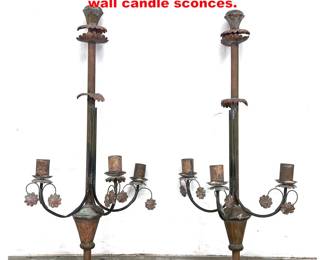 Lot 1572 Pair tall wrought iron threearm wall candle sconces.