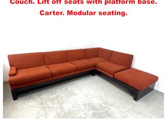 Lot 1718 Mid Century Modern 2 Section Sofa Couch. Lift off seats with platform base. Carter. Modular seating.