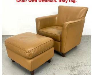 Lot 1627 Brown Italian Leather Club Lounge Chair with Ottoman. Italy tag.