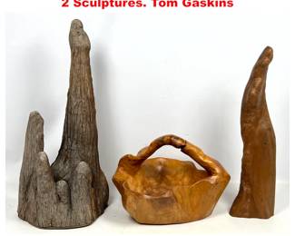 Lot 1529 3pcs Root wood. Handled Bowl and 2 Sculptures. Tom Gaskins