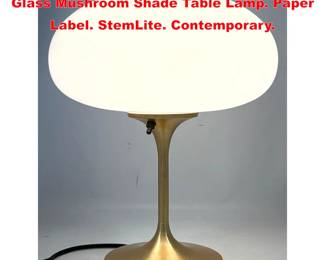 Lot 1549 DESIGNLINE Gold Enamel Base Glass Mushroom Shade Table Lamp. Paper Label. StemLite. Contemporary.