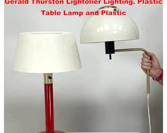Lot 1276 2pcs Vintage Mid Century Modern Gerald Thurston Lightolier Lighting. Plastic Table Lamp and Plastic 